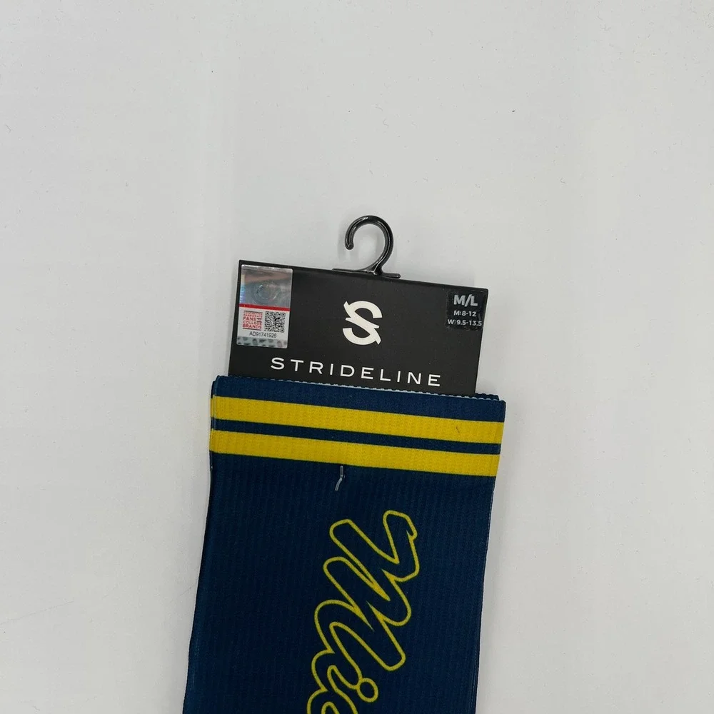 Strideline University of Michigan Wolverines Script Crew Socks Navy Blue M/L NEW